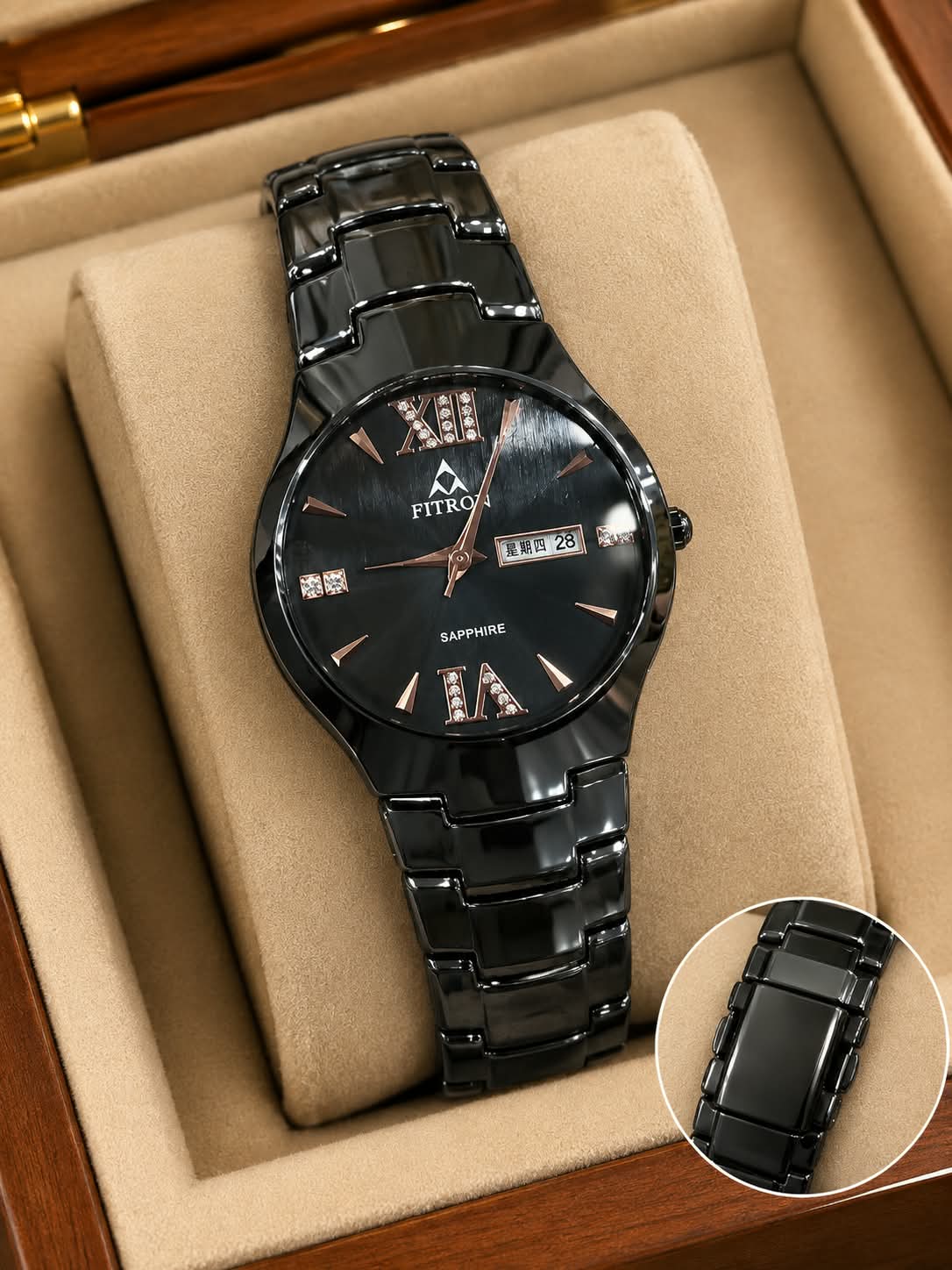FITRON ( SPHIRE ) Black Strone Straps Watch
