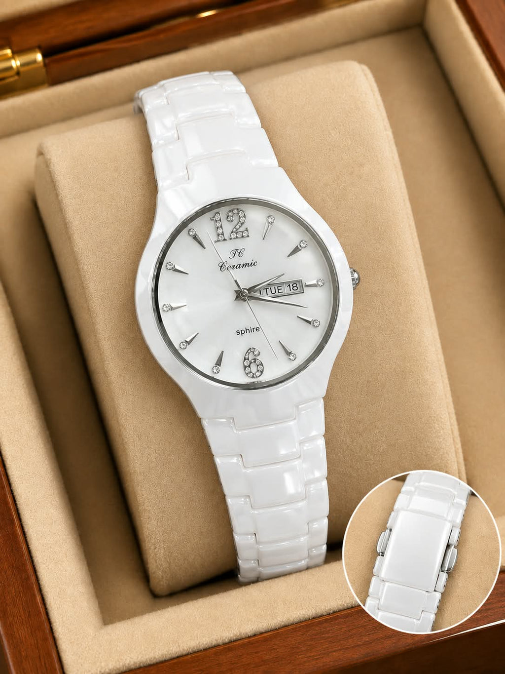 CERAMIC (SPHIRE) White Stone Strap Watch