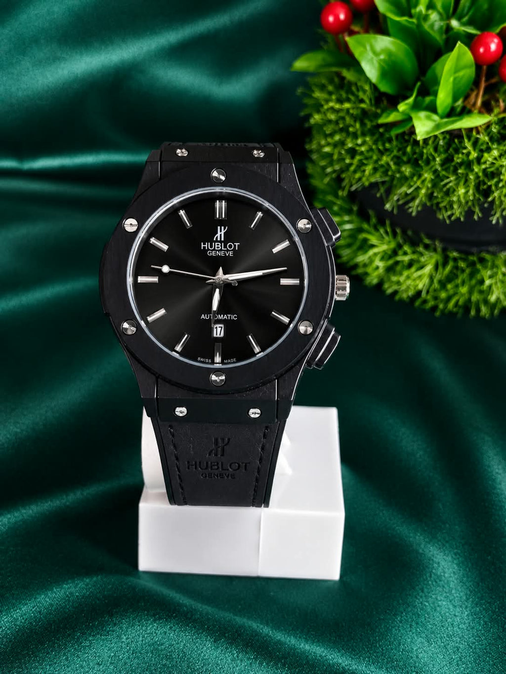 HUBLOT Geneve Automatic Watch – Black Dial with Adjustable Date & Master Premium Lock