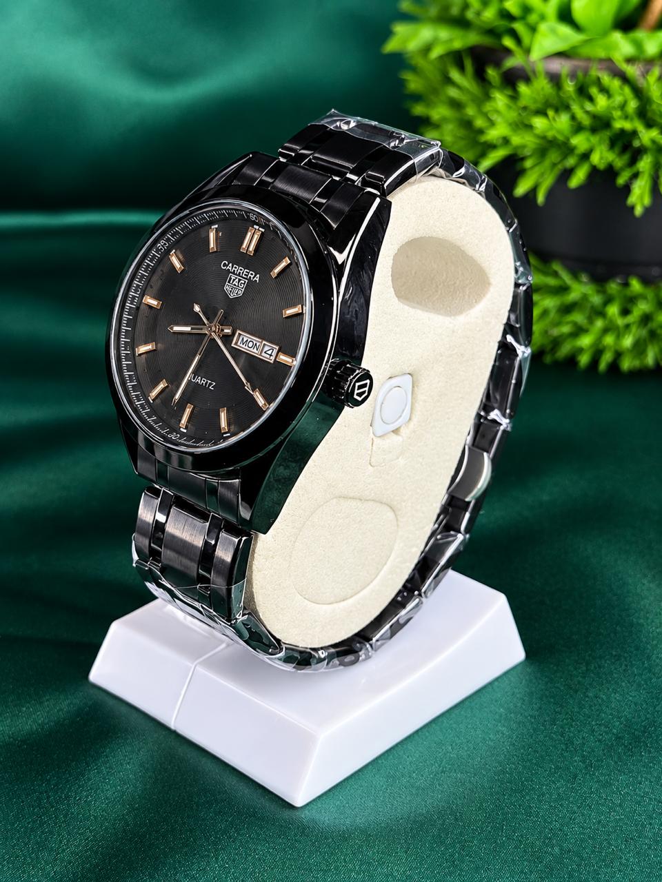 Classic Black Dial Stainless Steel Watch – Butterfly Lock