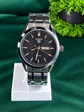 Classic Black Dial Stainless Steel Watch – Butterfly Lock