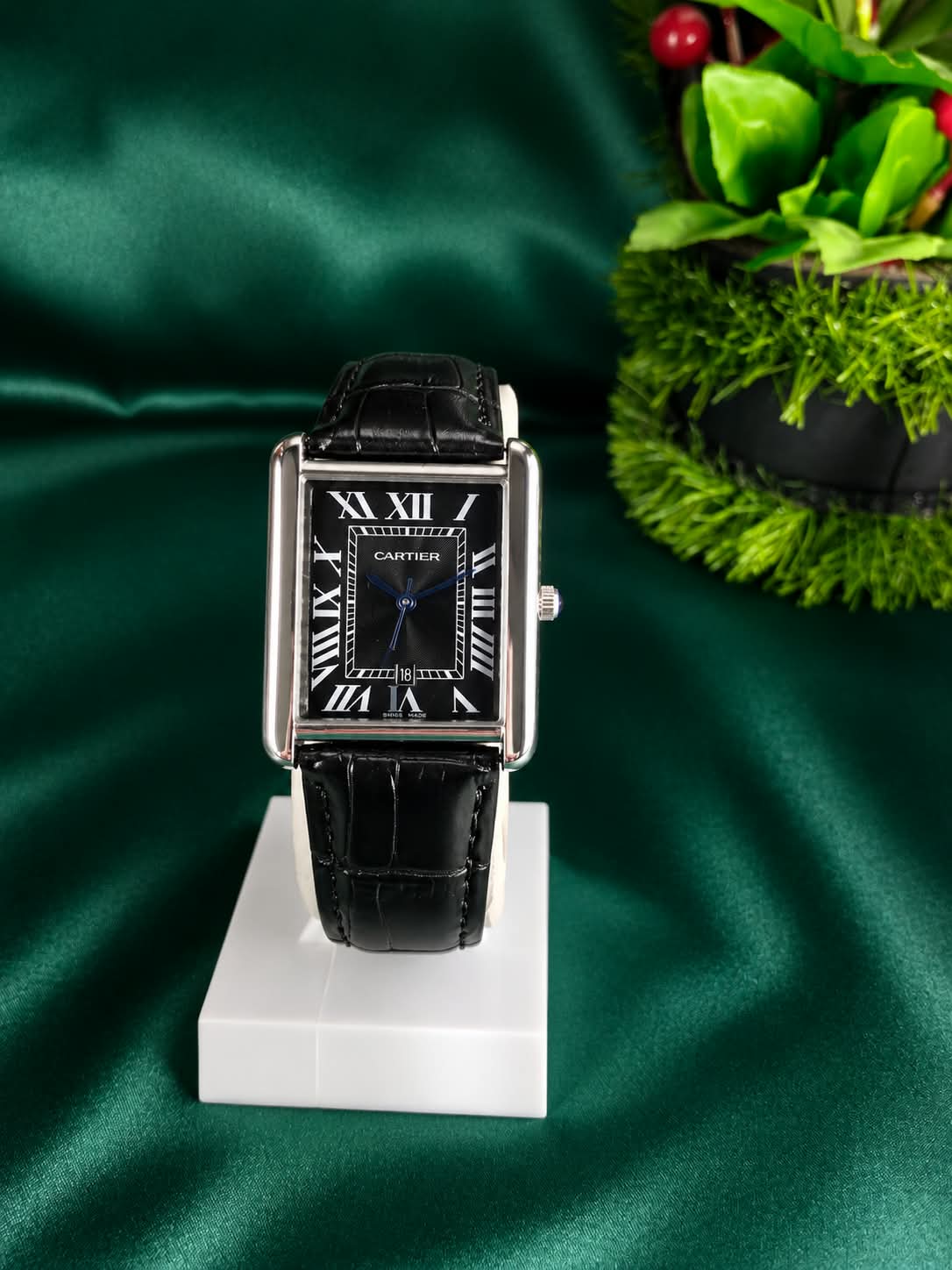 CARTIER Classic Rectangular Leather Strap Watch