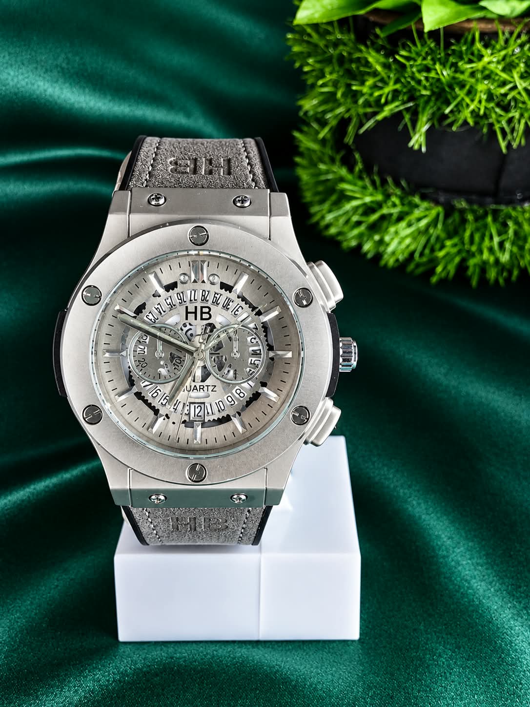 HB Luxury Chronograph Watch – Leather Strap with Master Lock