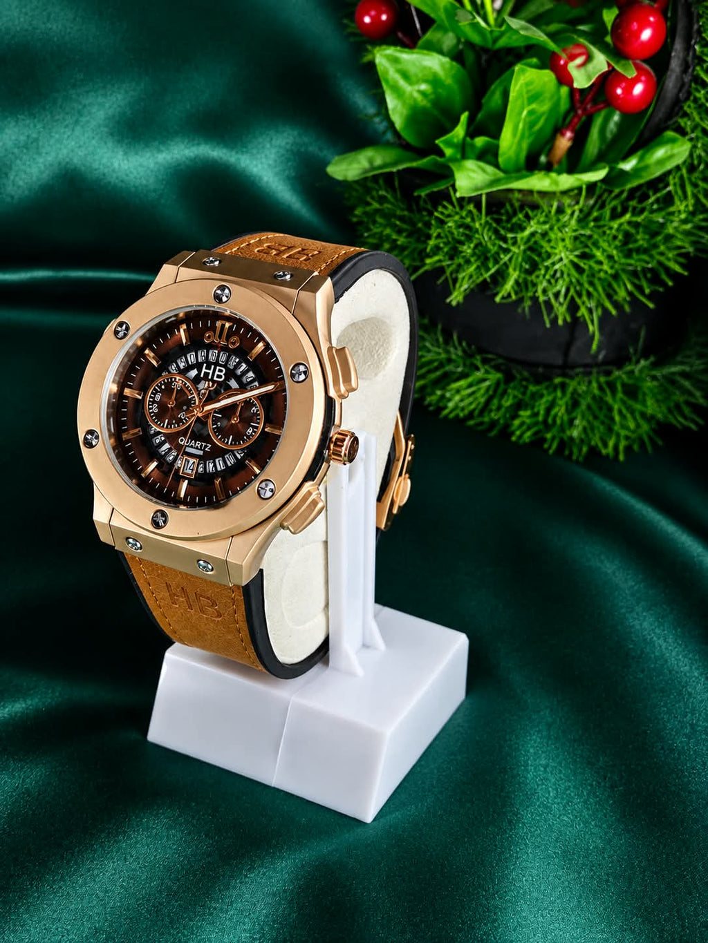 HB Luxury Chronograph Watch – Leather Strap with Master Lock