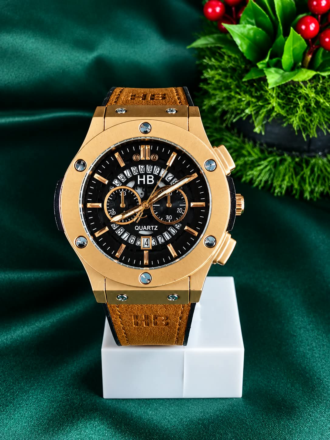 HB Luxury Chronograph Watch – Leather Strap with Master Lock