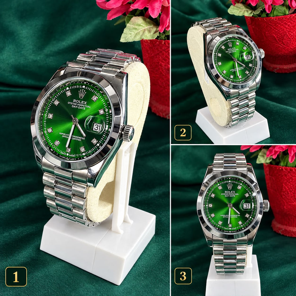 Rolex Luxury-Style Men’s Green & Silver Watch – Butterfly Lock