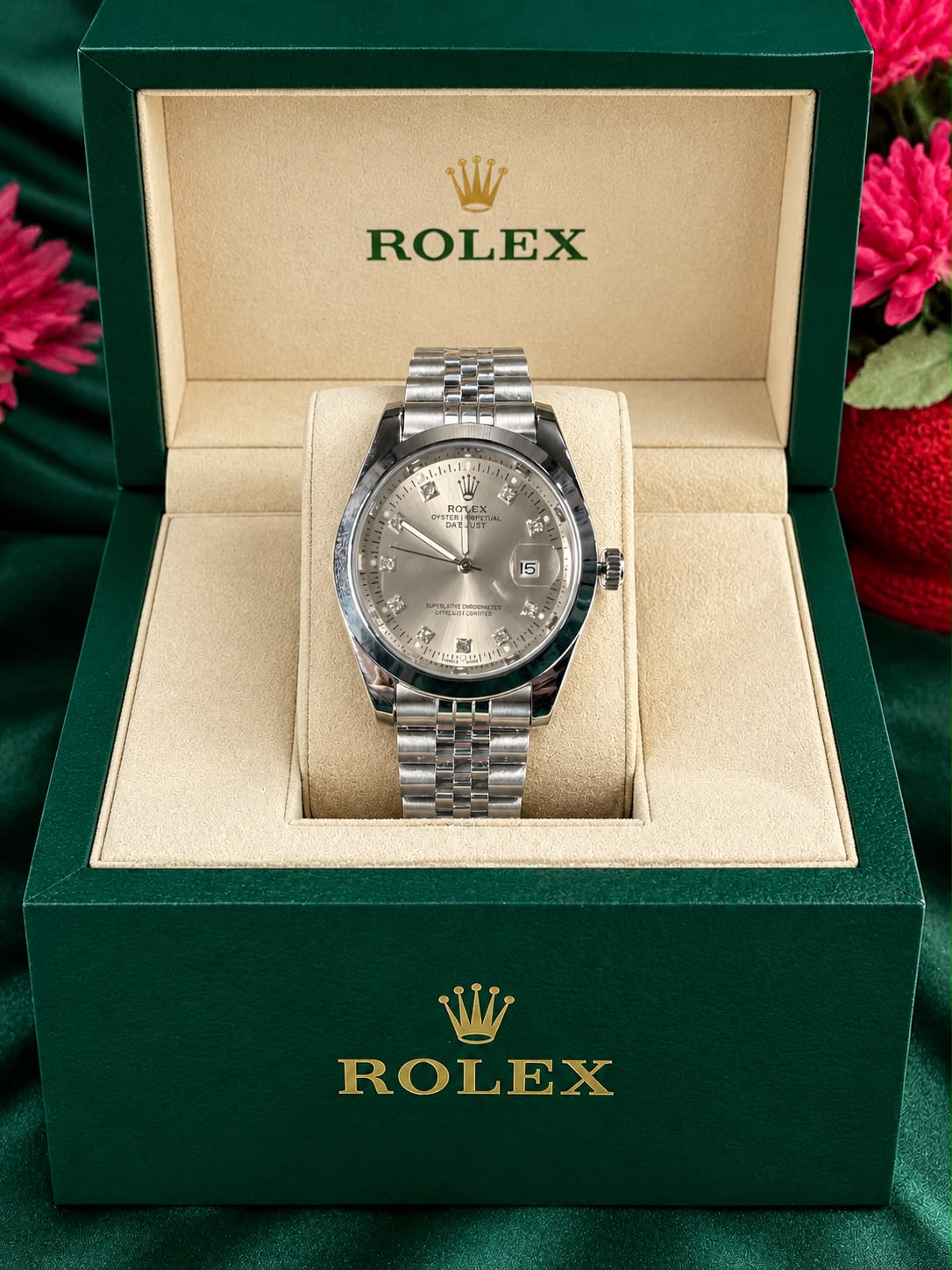 Rolex Luxury-Style Men’s Green & Silver Watch – Butterfly Lock