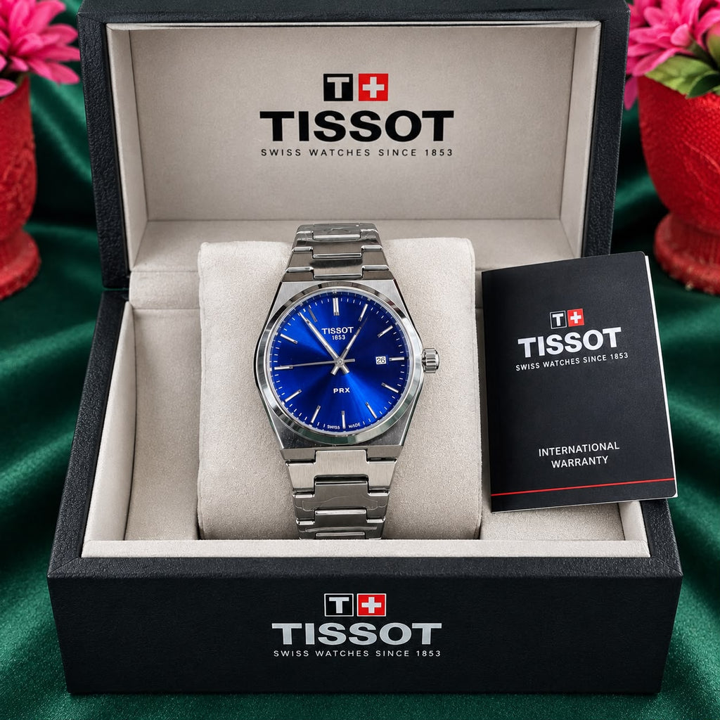 TISSOT Luxury Men’s Blue Dial Watch – Stainless Steel Bracelet with Butterfly Lock