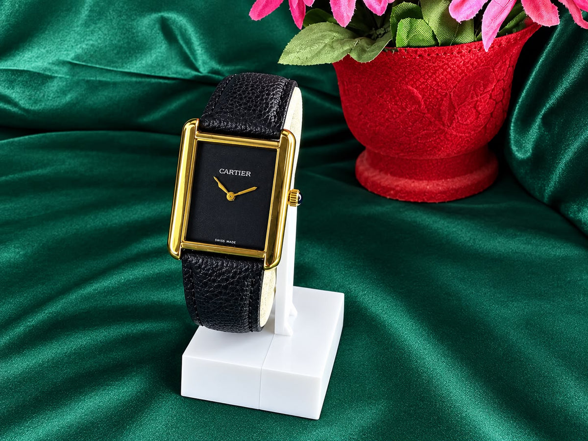 CARTIER Royal Elegance Luxury Men’s Watch – Black Leather & Gold Edition