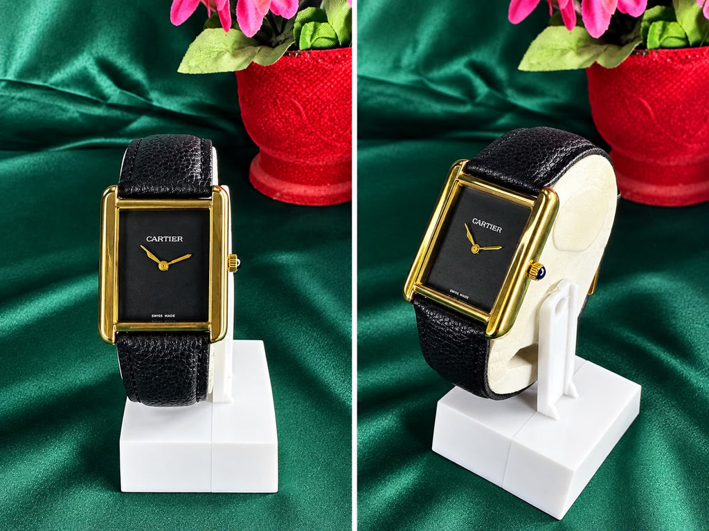 CARTIER Royal Elegance Luxury Men’s Watch – Black Leather & Gold Edition