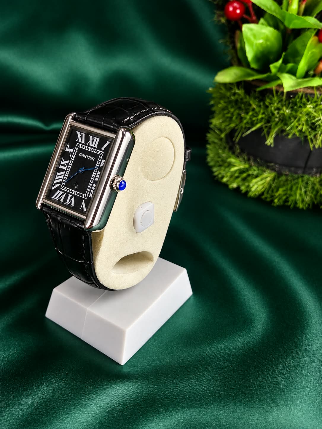 CARTIER Classic Rectangular Leather Strap Watch