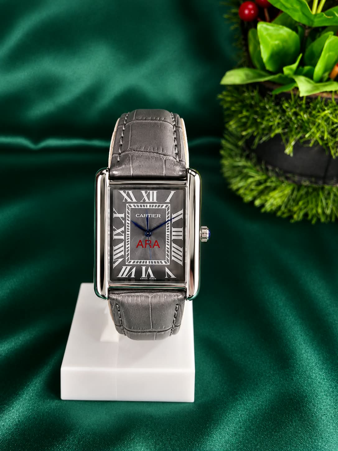 CARTIER Classic Rectangular Leather Strap Watch