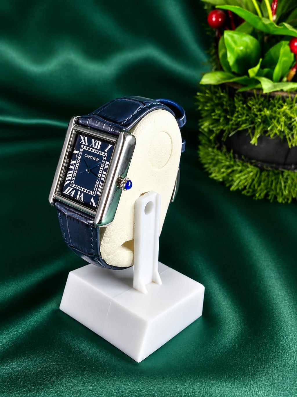 CARTIER Classic Rectangular Leather Strap Watch
