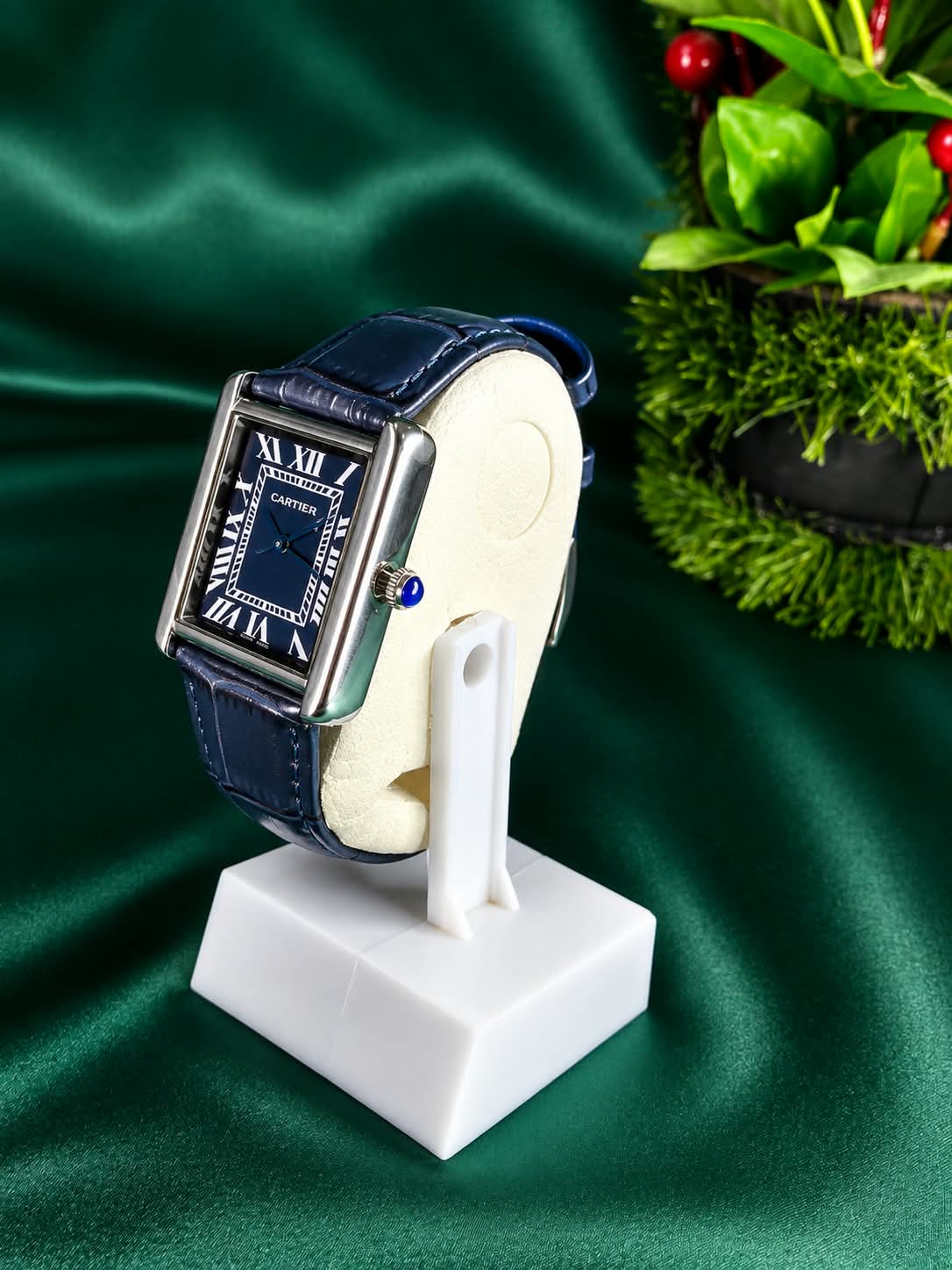 CARTIER Classic Rectangular Leather Strap Watch